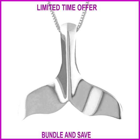 Sterling Silver Whale Tail Pendant Necklace 16-18